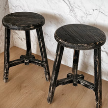 Load image into Gallery viewer, Heritage Worker Stool _ Star Base _ Distressed Black
