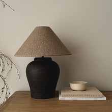 Load image into Gallery viewer, Farah Lamp by Impreshens _ Dark Brown + Rustic Linen Empire Shade