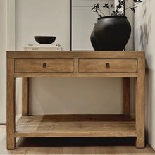 Load image into Gallery viewer, Antique Console _ 120cm _ Two Drawer + Shelf _ Aged Elm