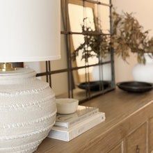 Load image into Gallery viewer, Mediterranean Lamp by Impreshens _ Australian Made _ Taupe Stone + Linen Drum Shade