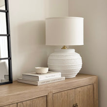 Load image into Gallery viewer, Mediterranean Lamp by Impreshens _ Australian Made _ Rustic White + White Linen Drum Shade