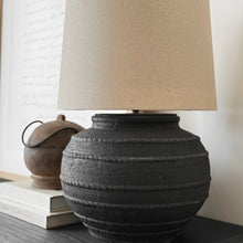 Load image into Gallery viewer, Provincial Lamp by Impreshens _ Australian Made _ Rustic Black + Natural Taper Shade