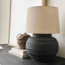 Load image into Gallery viewer, Provincial Lamp by Impreshens _ Australian Made _ Rustic Black + Natural Taper Shade