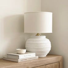 Load image into Gallery viewer, Mediterranean Lamp by Impreshens _ Australian Made _ Rustic White + White Linen Drum Shade