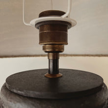 Load image into Gallery viewer, Farah Lamp by Impreshens _ Dark Brown + Rustic Linen Empire Shade