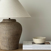Load image into Gallery viewer, Zarah Lamp by Impreshens _ Greige Base + Ivory Linen Empire Shade