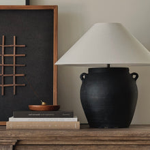 Load image into Gallery viewer, Antique Zen Lamp by Impreshens _ Rustic Black + White Linen Shade