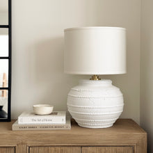 Load image into Gallery viewer, Mediterranean Lamp by Impreshens _ Australian Made _ Rustic White + White Linen Drum Shade