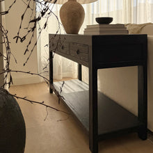 Load image into Gallery viewer, Heritage Console _ Three Drawer + Shelf _ Textured Black