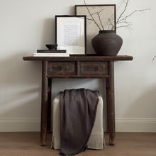 Load image into Gallery viewer, Square Ottoman _ Pleated _ Natural Linen & Cotton
