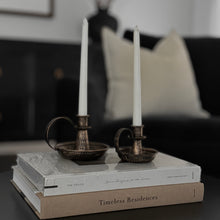 Load image into Gallery viewer, Middle Eastern Candle Holders _ Pair _ Antique Bronze
