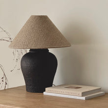 Load image into Gallery viewer, Farah Lamp by Impreshens _ Dark Brown + Rustic Linen Empire Shade