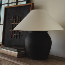 Load image into Gallery viewer, Antique Zen Lamp by Impreshens _ Rustic Black + White Linen Shade