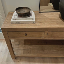 Load image into Gallery viewer, Antique Console _ 120cm _ Two Drawer + Shelf _ Aged Elm