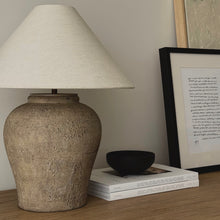 Load image into Gallery viewer, Zarah Lamp by Impreshens _ Greige Base + Ivory Linen Empire Shade