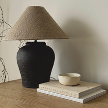 Load image into Gallery viewer, Farah Lamp by Impreshens _ Dark Brown + Rustic Linen Empire Shade