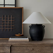 Load image into Gallery viewer, Antique Zen Lamp by Impreshens _ Rustic Black + White Linen Shade