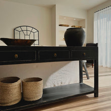 Load image into Gallery viewer, Heritage Console _ Three Drawer + Shelf _ Textured Black