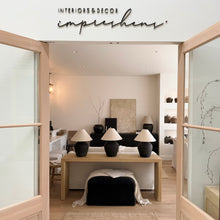 Load image into Gallery viewer, Oriental Lamp by Impreshens _ Stone Grey/Black + Natural Linen Empire Shade