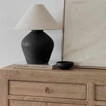 Load image into Gallery viewer, Oriental Lamp by Impreshens _ Stone Grey/Black + Natural Linen Empire Shade