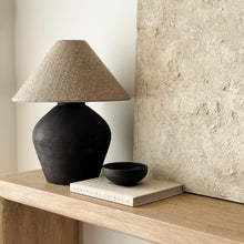 Load image into Gallery viewer, Fossil Lamp by Impreshens _ Stone Grey/Black + Textured Fabric Empire Shade