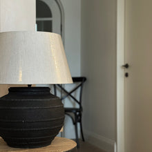 Load image into Gallery viewer, Mediterranean Lamp by Impreshens _ Australian Made _ Rustic Black + Natural Taper Shade
