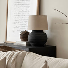 Load image into Gallery viewer, Provincial Lamp by Impreshens _ Australian Made _ Rustic Black + Natural Taper Shade