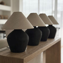 Load image into Gallery viewer, Oriental Lamp by Impreshens _ Stone Grey/Black + Natural Linen Empire Shade