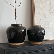 Load image into Gallery viewer, Antique Glazed Pottery _ Black + Beige