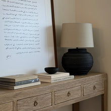 Load image into Gallery viewer, Provincial Lamp by Impreshens _ Australian Made _ Rustic Black + Natural Taper Shade