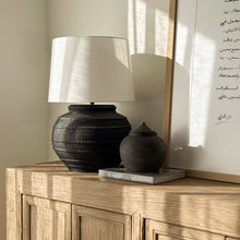 Load image into Gallery viewer, Provincial Lamp by Impreshens _ Australian Made _ Rustic Black + White Taper Shade