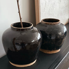 Load image into Gallery viewer, Antique Glazed Pottery _ Black + Beige