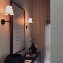 Load image into Gallery viewer, American Farmhouse Wall Sconce_ Black Iron + White Shade