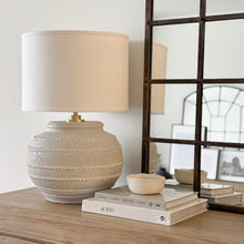 Load image into Gallery viewer, Mediterranean Lamp by Impreshens _ Australian Made _ Taupe Stone + Linen Drum Shade