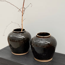 Load image into Gallery viewer, Antique Glazed Pottery _ Black + Beige