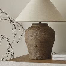Load image into Gallery viewer, Zarah Lamp by Impreshens _ Greige Base + Ivory Linen Empire Shade