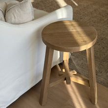 Load image into Gallery viewer, Antique Oversize Stool _ Star Base _ Aged Elm