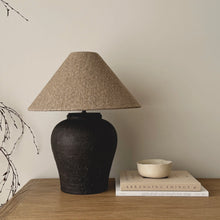 Load image into Gallery viewer, Farah Lamp by Impreshens _ Dark Brown + Rustic Linen Empire Shade