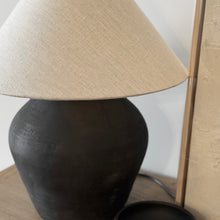 Load image into Gallery viewer, Oriental Lamp by Impreshens _ Stone Grey/Black + Natural Linen Empire Shade