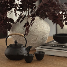 Load image into Gallery viewer, Japanese Teapot + Four Cup Set _ Cast Iron _ Black