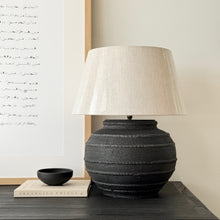 Load image into Gallery viewer, Mediterranean Lamp by Impreshens _ Australian Made _ Rustic Black + Natural Taper Shade
