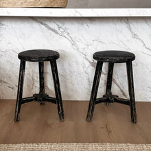Load image into Gallery viewer, Heritage Worker Stool _ Star Base _ Distressed Black
