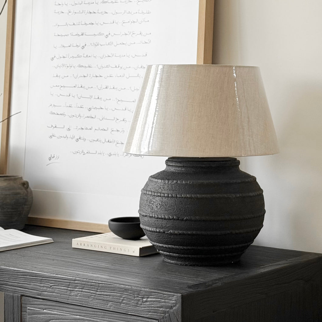 Mediterranean Lamp by Impreshens _ Australian Made _ Rustic Black + Natural Taper Shade