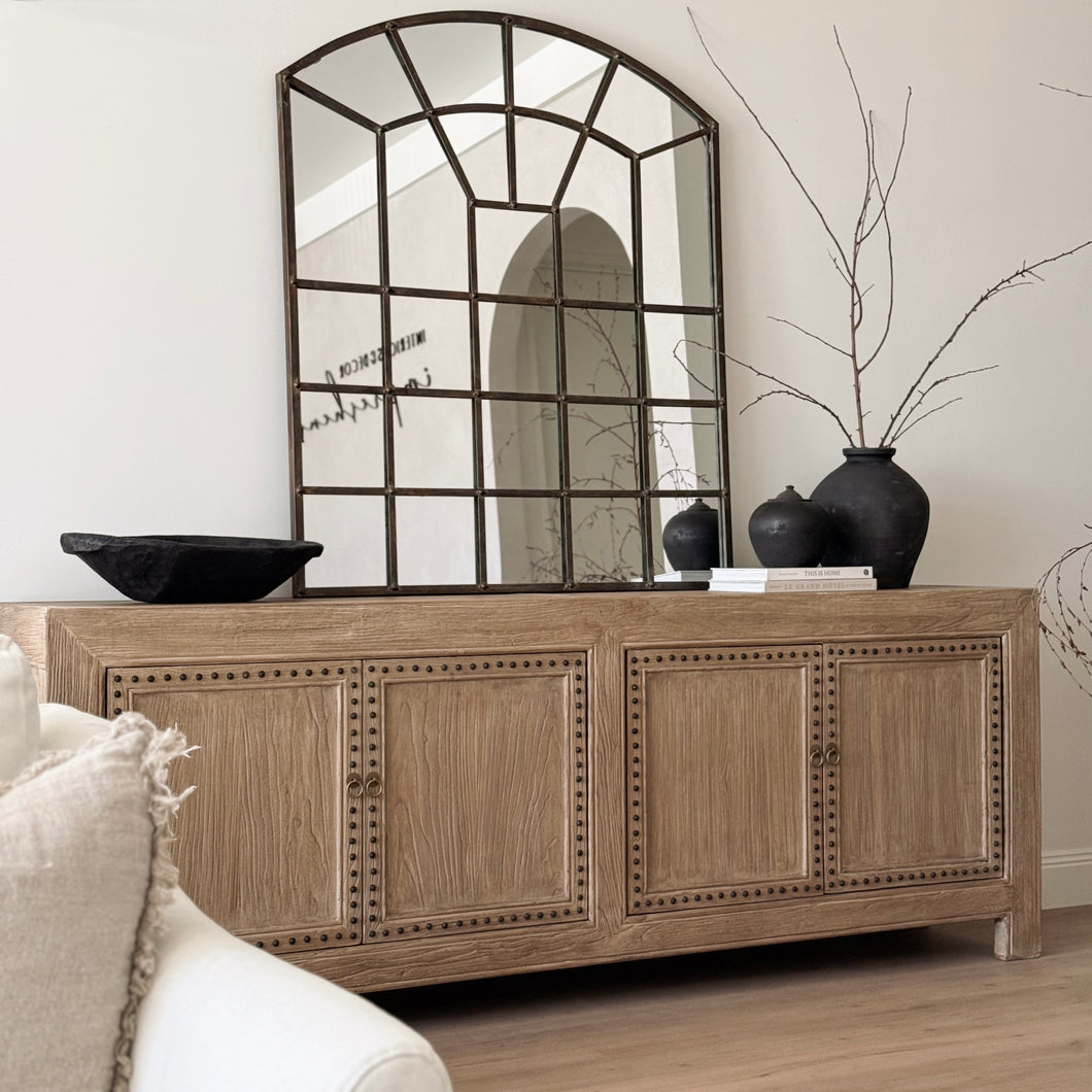 Antique Luxe Sideboard _ 230cm_ Studded Detail _ Aged Elm