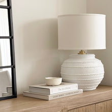 Load image into Gallery viewer, Mediterranean Lamp by Impreshens _ Australian Made _ Rustic White + White Linen Drum Shade
