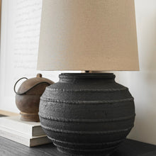 Load image into Gallery viewer, Provincial Lamp by Impreshens _ Australian Made _ Rustic Black + Natural Taper Shade
