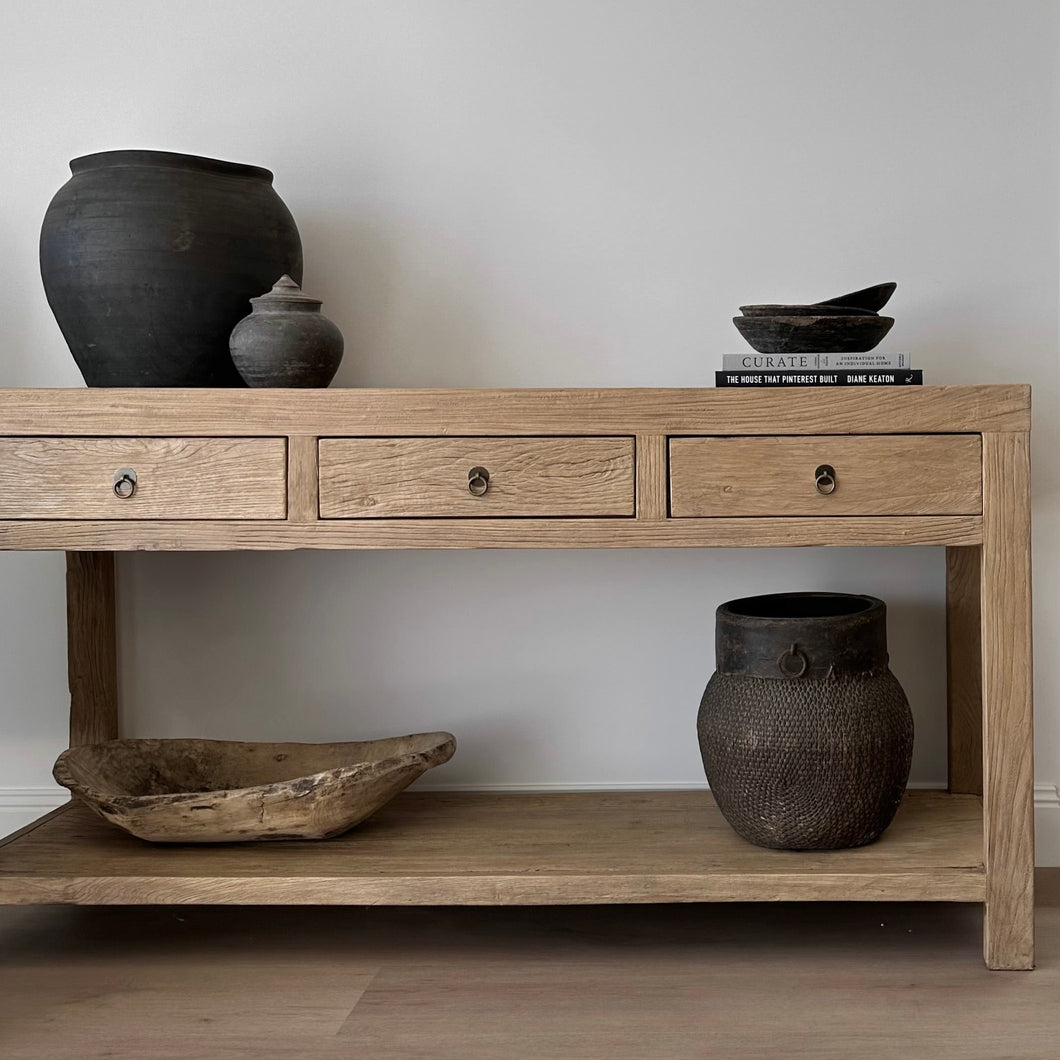 Antique Console _ 160cm _ Aged Elm _ Three Drawer