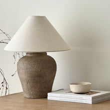 Load image into Gallery viewer, Zarah Lamp by Impreshens _ Greige Base + Ivory Linen Empire Shade
