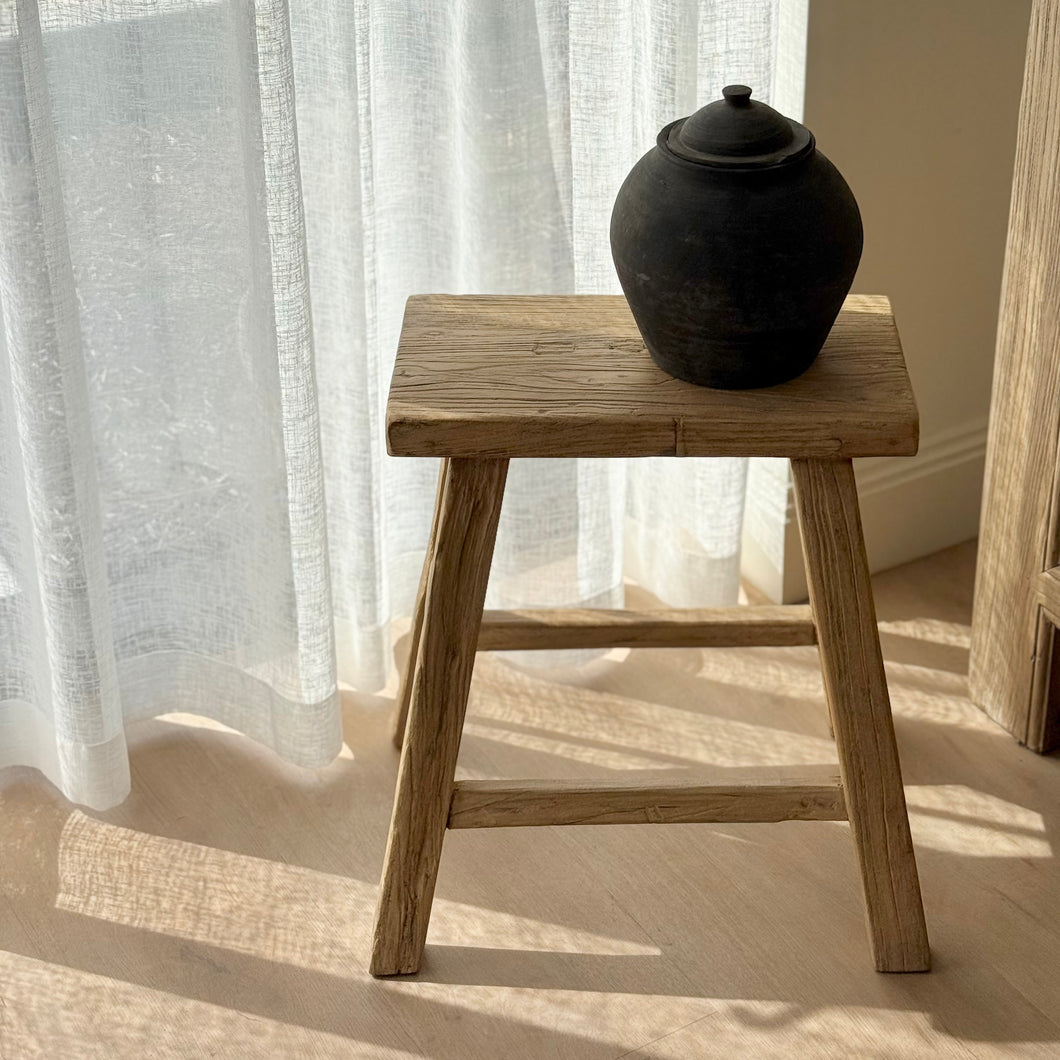 Antique Worker Stool _ Rectangle _ Honey Elm