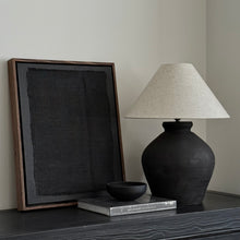Load image into Gallery viewer, Oriental Lamp by Impreshens _ Stone Grey/Black + Natural Linen Empire Shade
